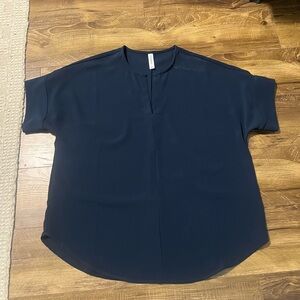 Blue Boxy Short Sleeve Blouse Relaxed Fit